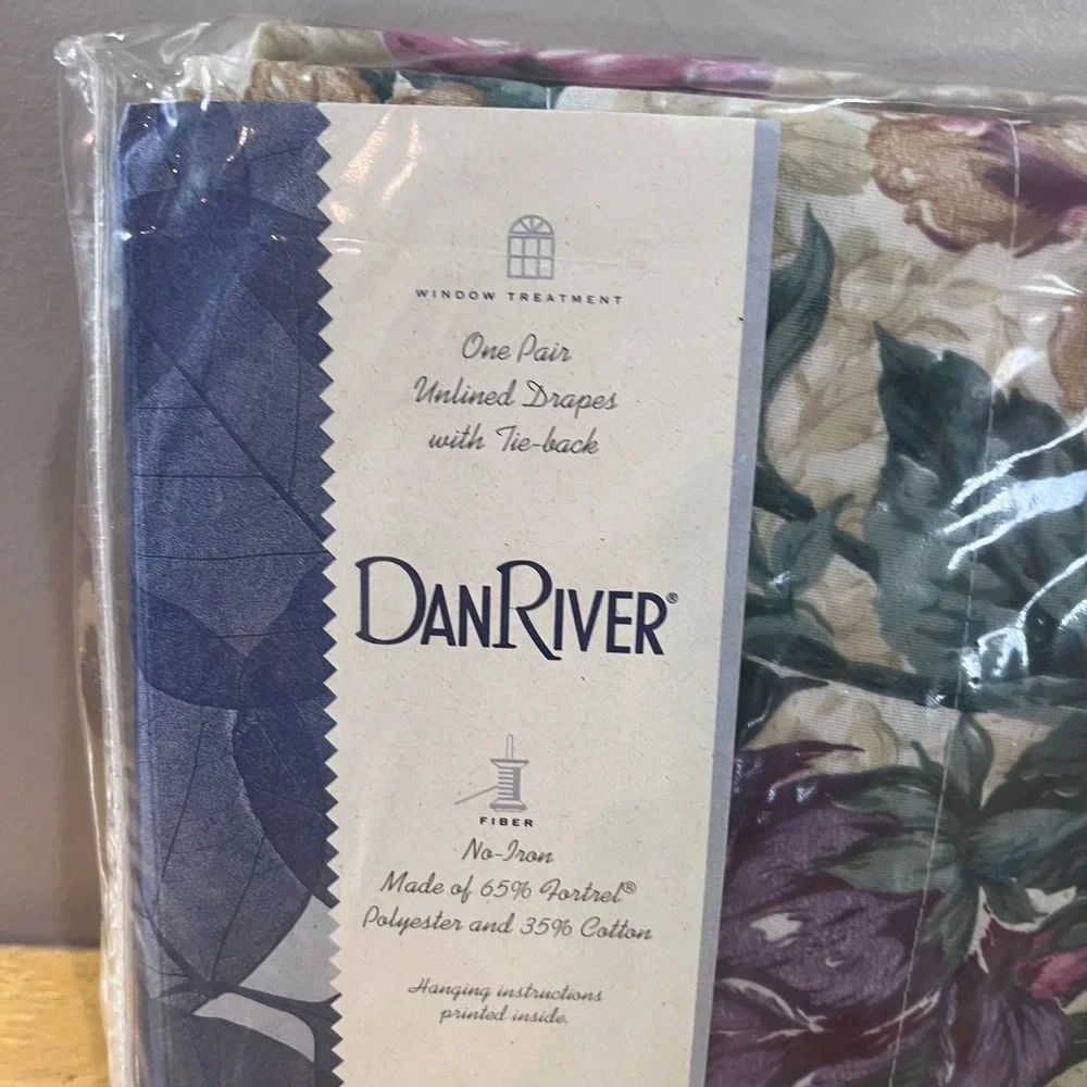 Vtg Dan River Heirloom Bouquet Floral Drapes 84x84 Cottagecore Window Set NEW‎